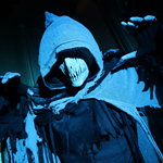 A spooky figure in a cloak and mask.