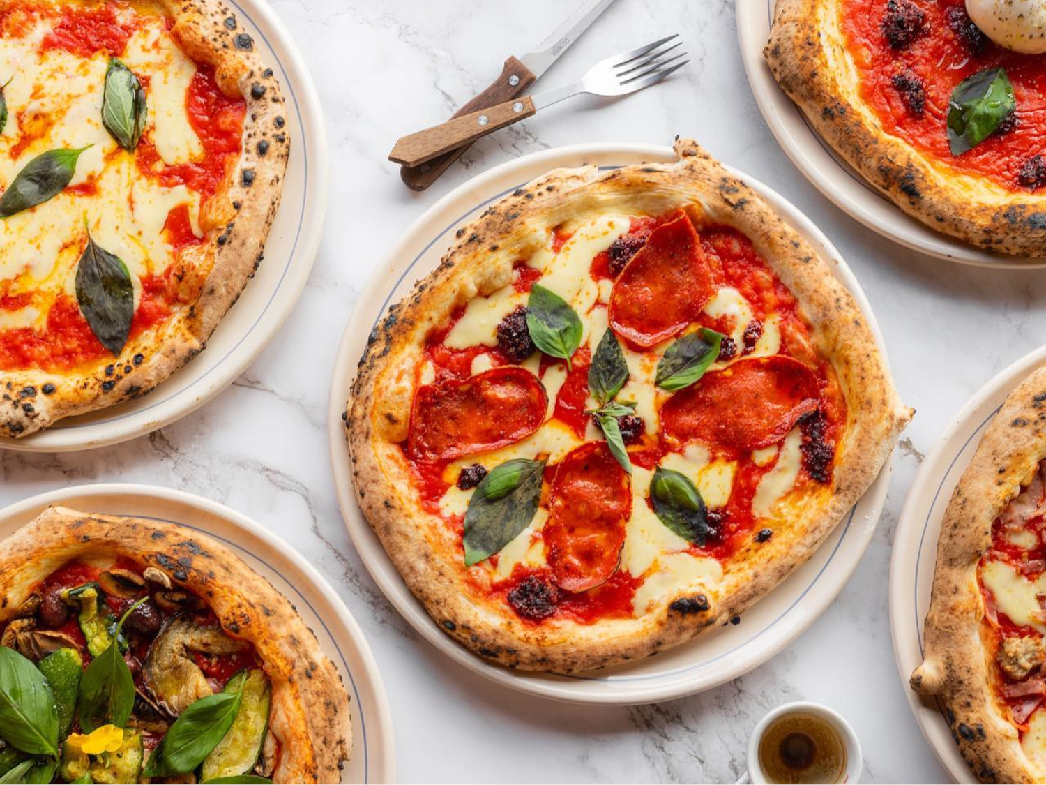 A selection of pizzas at Paesani 