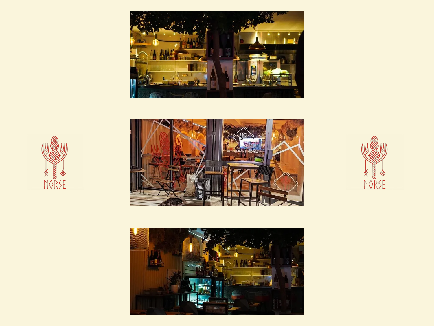 Three images of the interior of Norse.