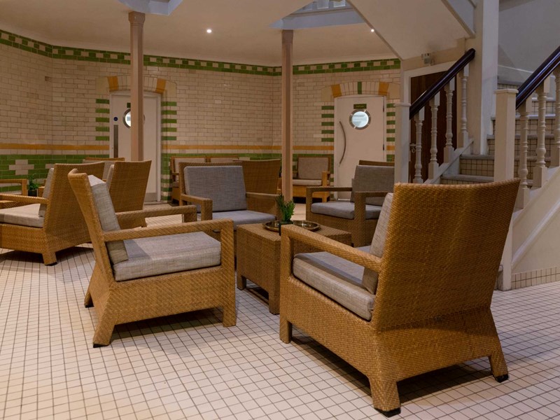 Tiled Turkish Bath style lounge area of the spa