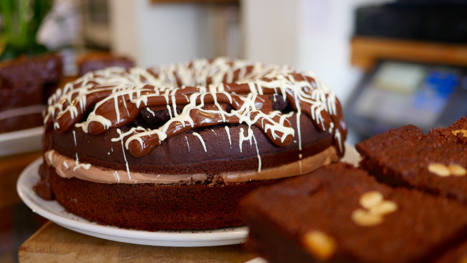 A cake on the counter at Made by Jonty.