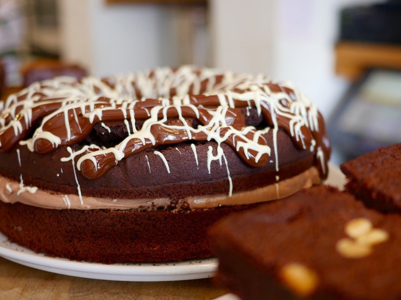 A cake on the counter at Made by Jonty.