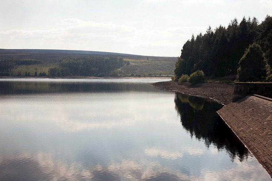 Waterside Run at Langsett Reservoir on a sunny day.