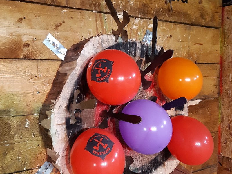 A target covered in balloons at Battle Axe Sheffield..