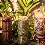Cocktails in Tiki style cups at the Bamboo Door.