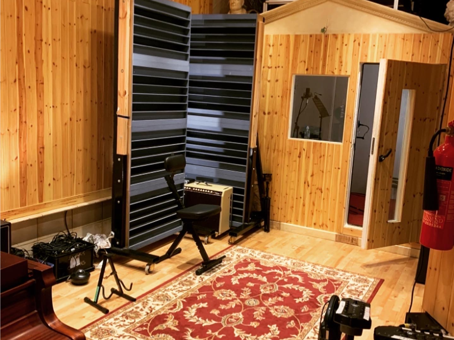 A vocal booth inside the Steelworks Studios.