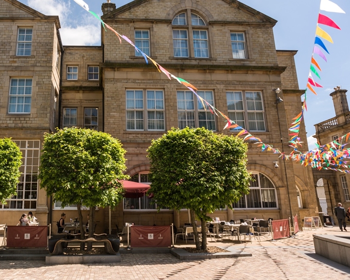 Bunting in Leopold Square.