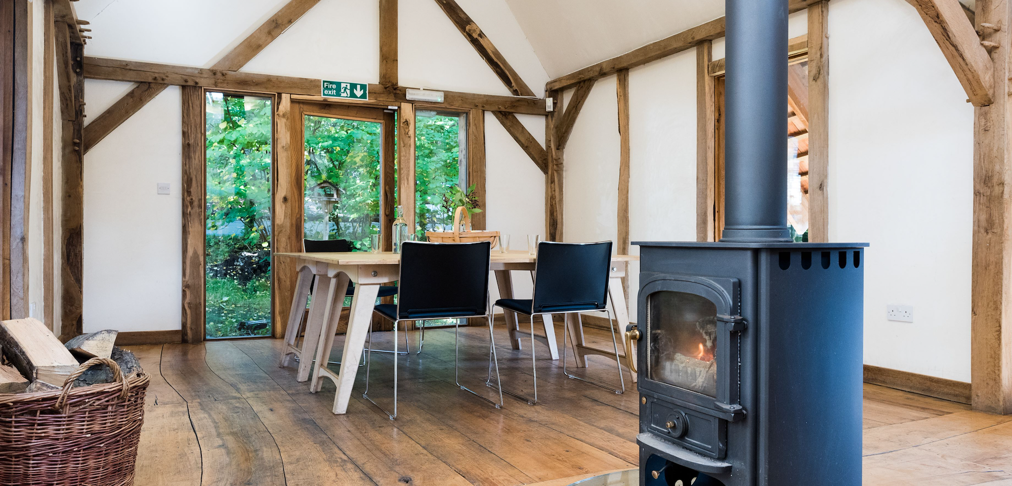 Hectors House interior with wood burner