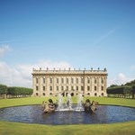 Chatsworth House and ornamental fountain.
