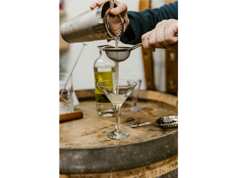 A gin cocktail being made at Locksley Distilling Co.