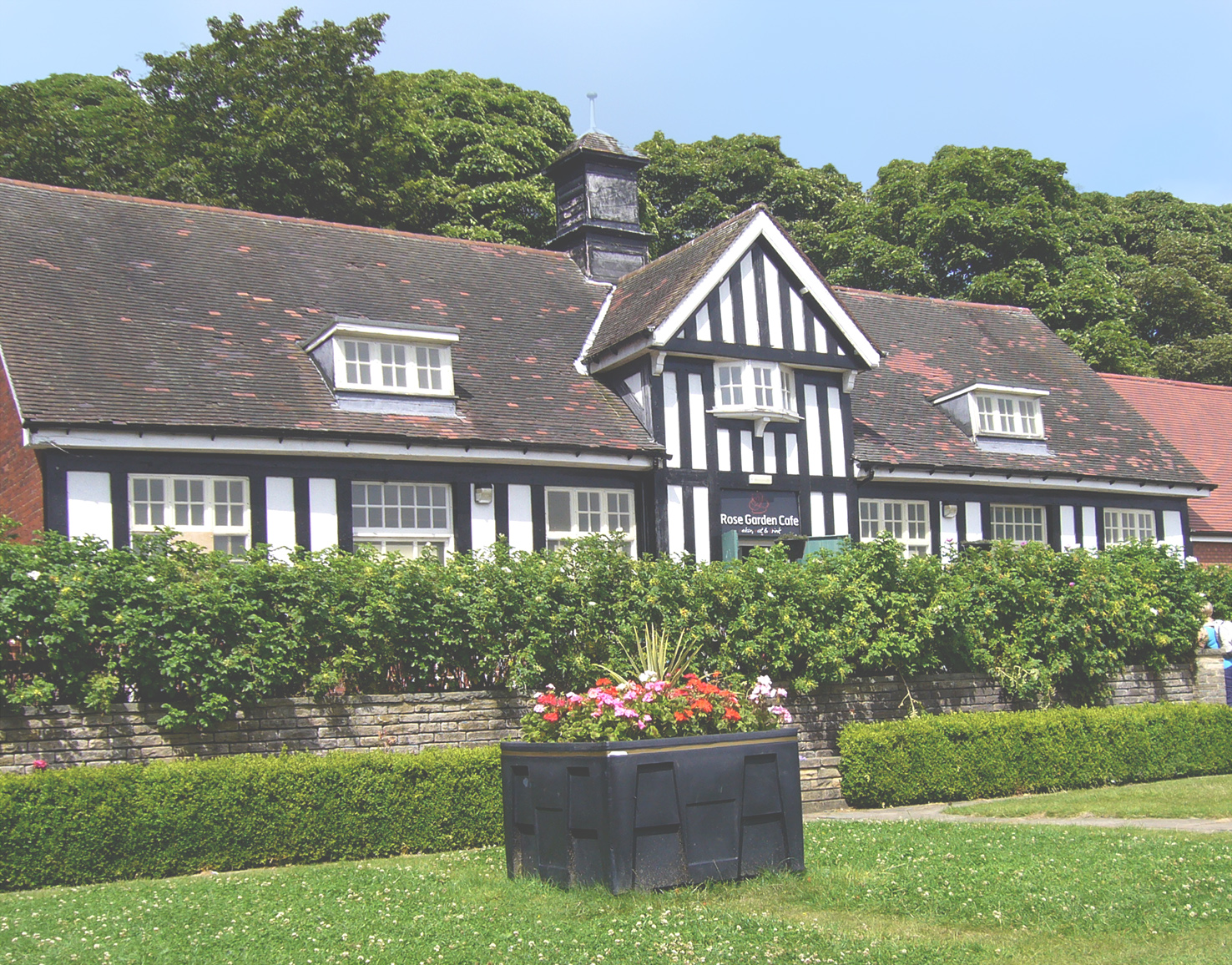 The exterior of the Rose Garden Cafe.