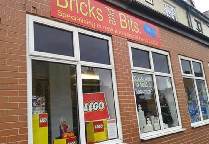 Exterior of the Bricks and Bits Toy Shop.