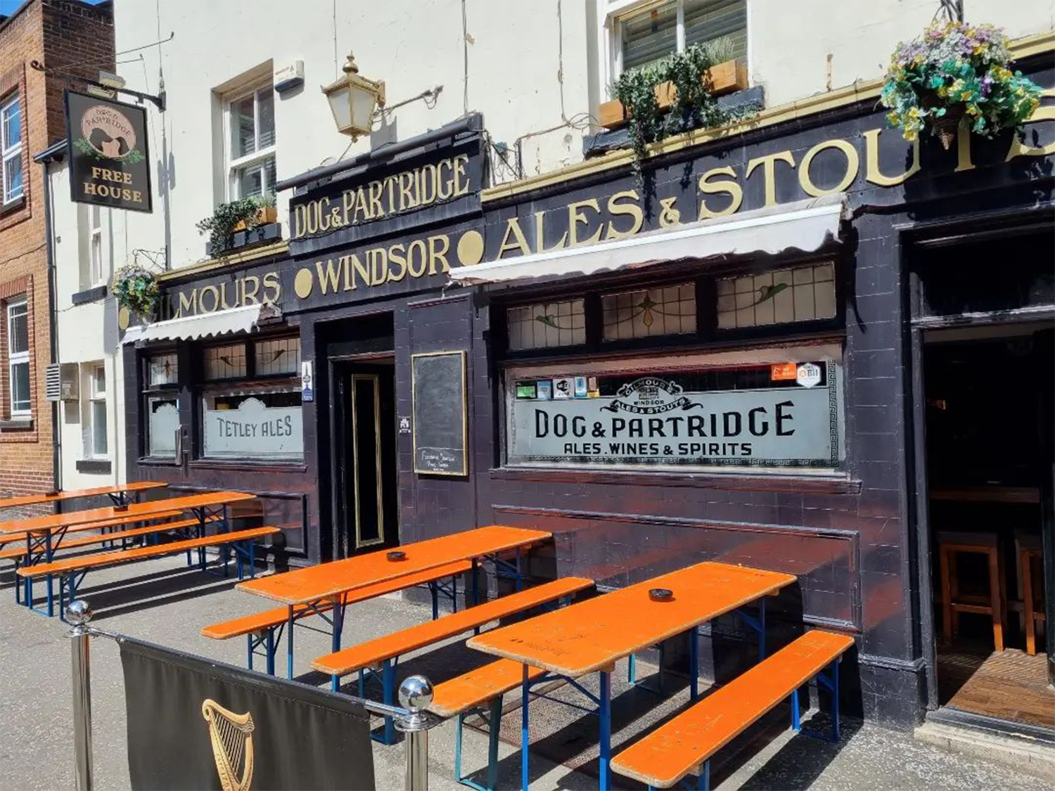 Outside the Dog & Partridge pub.