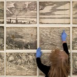 Penny McCarthy with Titian's The Submersion of Pharaoh’s Army in the Red Sea (c. 1549), How to Look Through Time © the artist. Photo: Hugo Glendinning