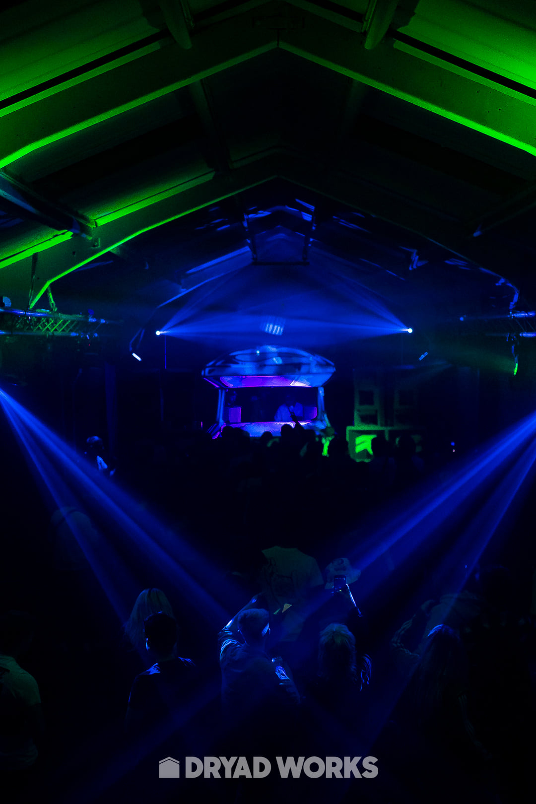 An event at Dryad Works, the whole place is full of people dancing.