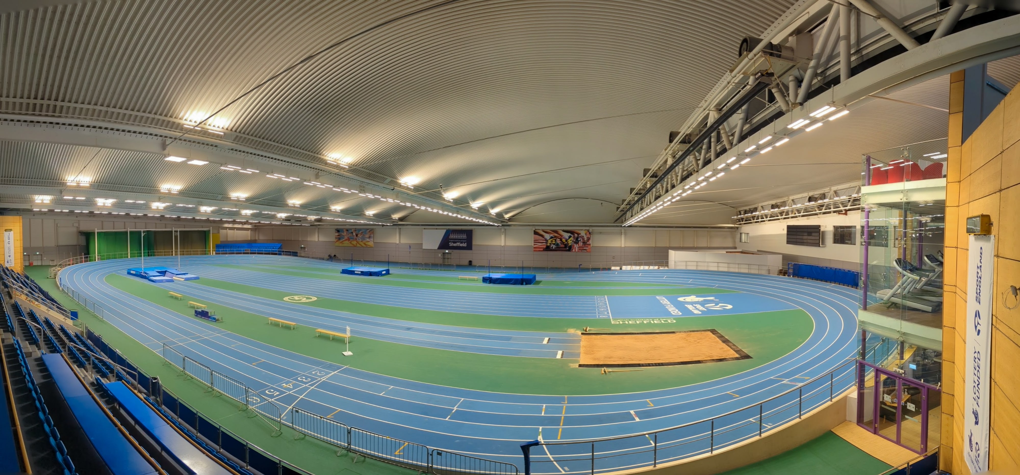 The indoor running track and athletics area at the English Institute of Sport, Sheffield.