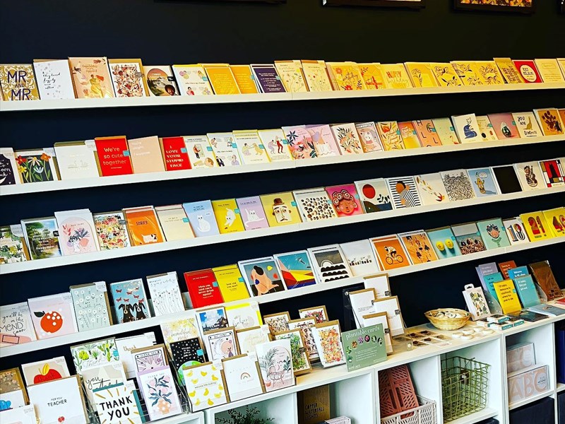 A display full of greetings cards at Mookau.