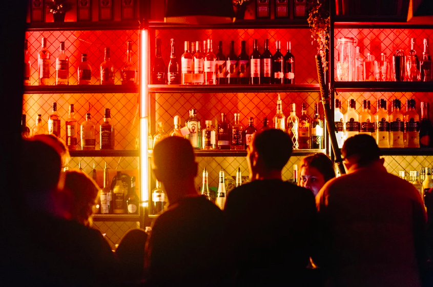 The bar at Peaks Sports Bar & Snooker Club.