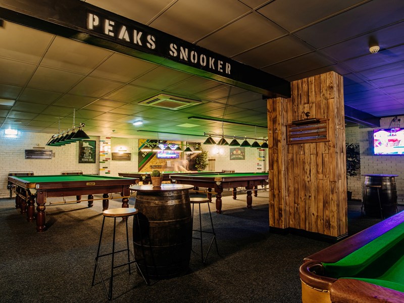Snooker tables at Peaks Sports Bar & Snooker Club.