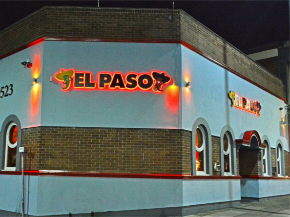 The exterior of El Paso at night.