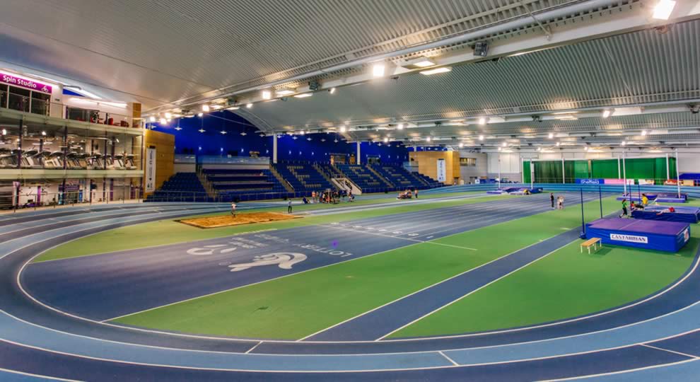 An indoor race track at the English Institute of Sport Sheffield.