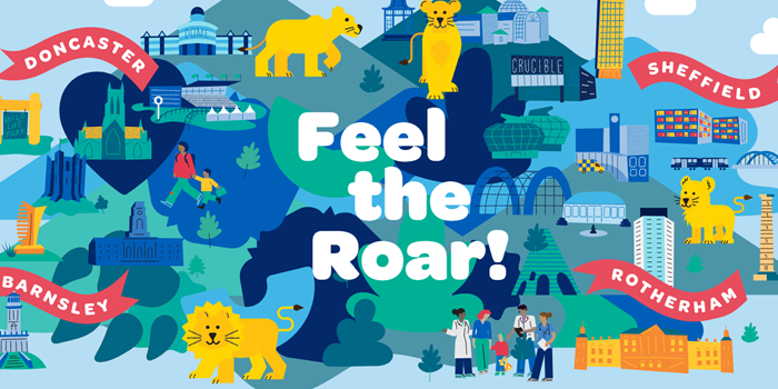 Colourful Pride of Yorkshire artwork mapping the main locations across South Yorkshire