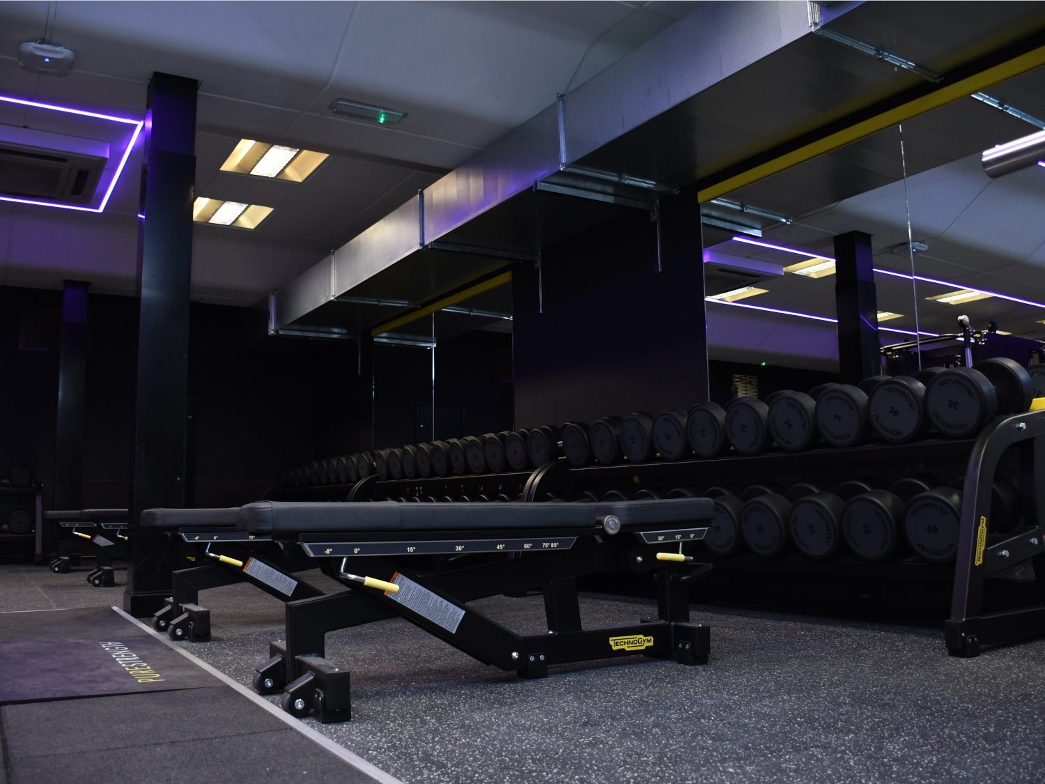 Weights benches at the Goodwin Sports Centre.